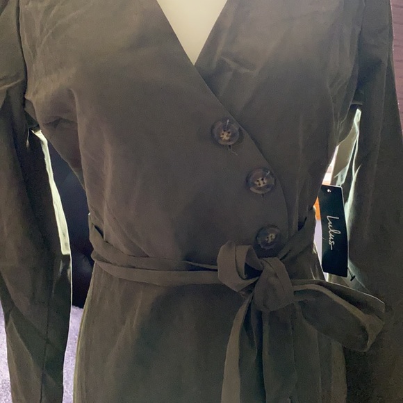 Washed Black Suede Button-Up Midi Dress - Picture 6 of 7